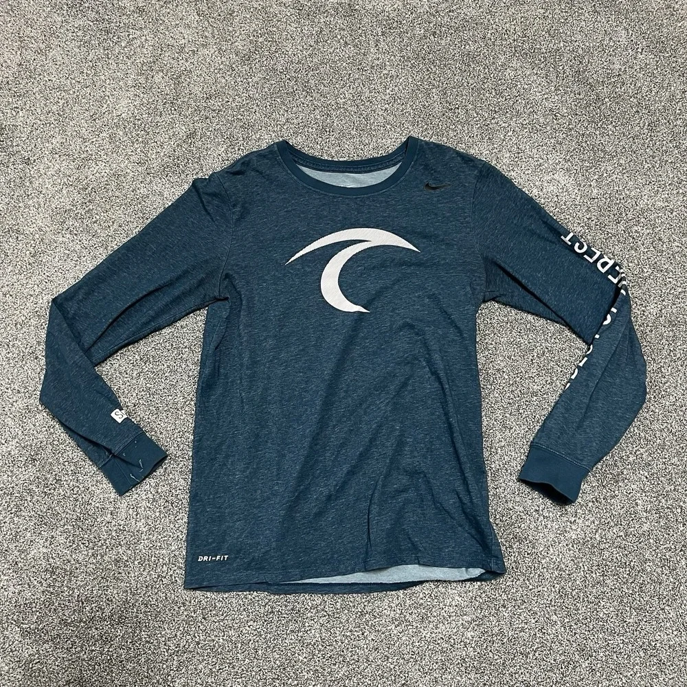 Nike Dri Fit Mens Small Long Sleeve Fishing Shirt Blue Athletic Performance Tee